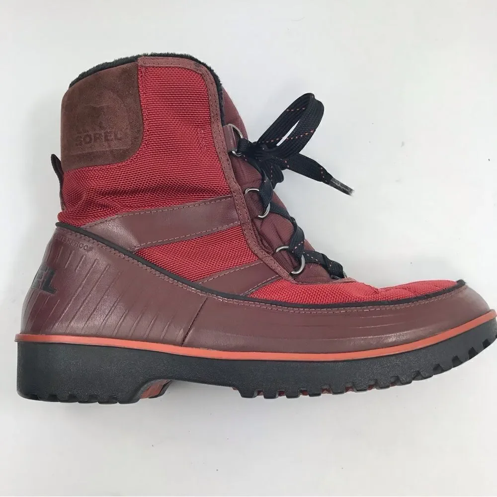 Sorel Tivoli Red Black Waterproof Insulated Lace Up Ankle Boots